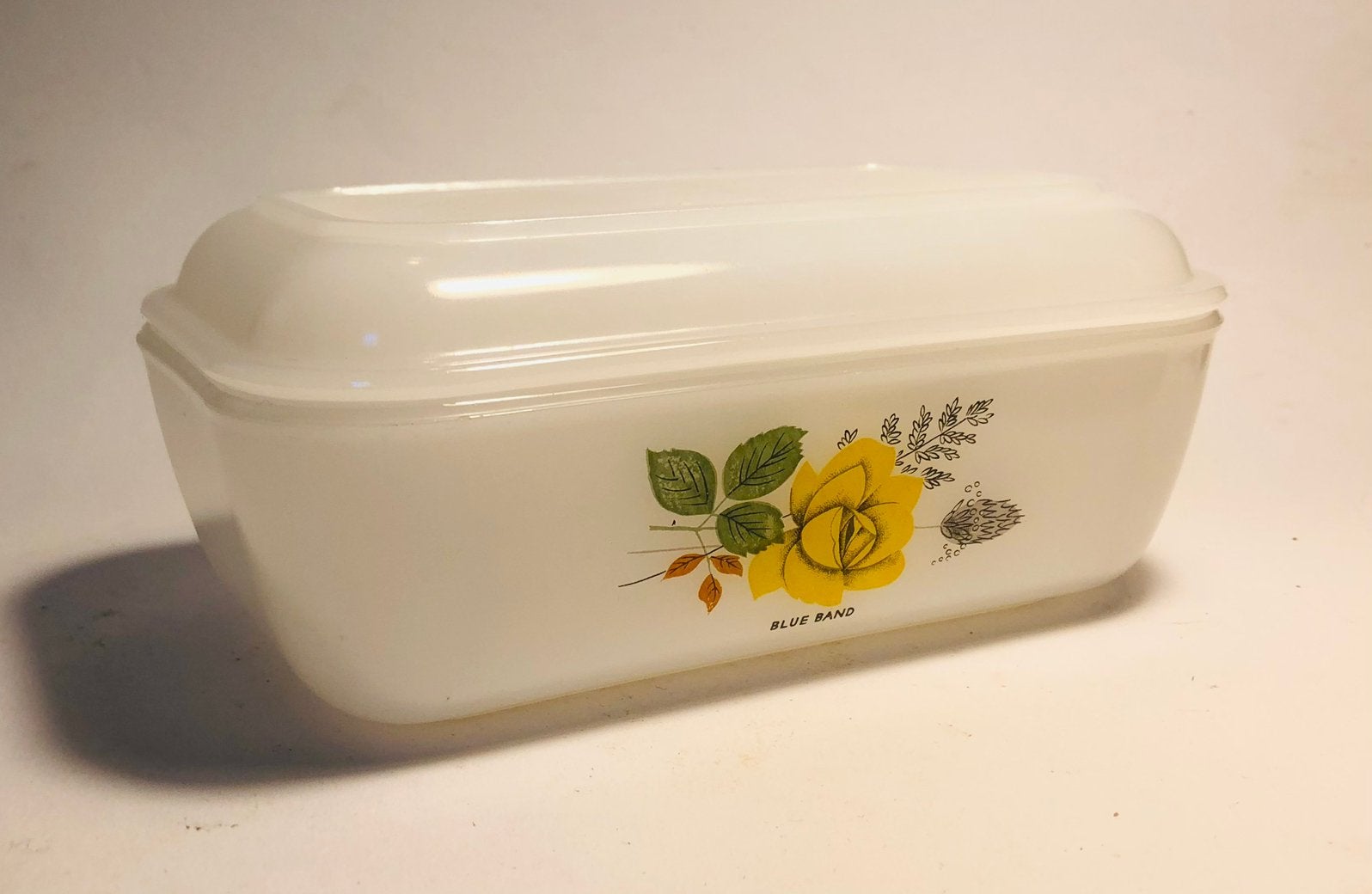 Vintage botervloot van Blue Band, opalineglas, Ophalen of Verzenden, Zo goed als nieuw