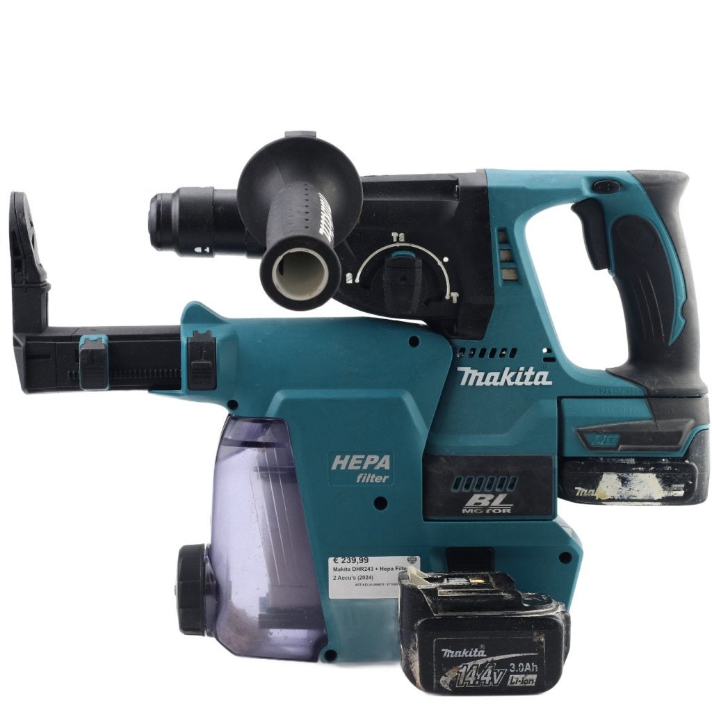 Makita DHR243 + Hepa Filter + 2 Accu's (2024), Makita, Zo goed als nieuw, Support@makita.com, Makita Corporation, 3-11-8, Sumiyoshi-cho, 
Anjo, Aichi 446-8502
Japan