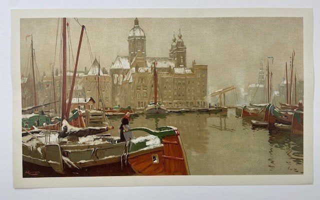 poster Henri Cassiers 'Amsterdam in de winter' rond 1900, Ophalen of Verzenden, Zo goed als nieuw, A1 t/m A3, Overige onderwerpen
