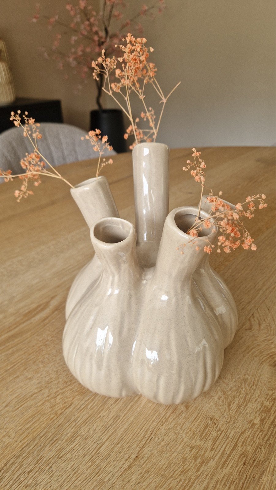 tulpenvaas met meerdere openingen, Ophalen, Beige, Zo goed als nieuw, Geschikt voor droogbloemen