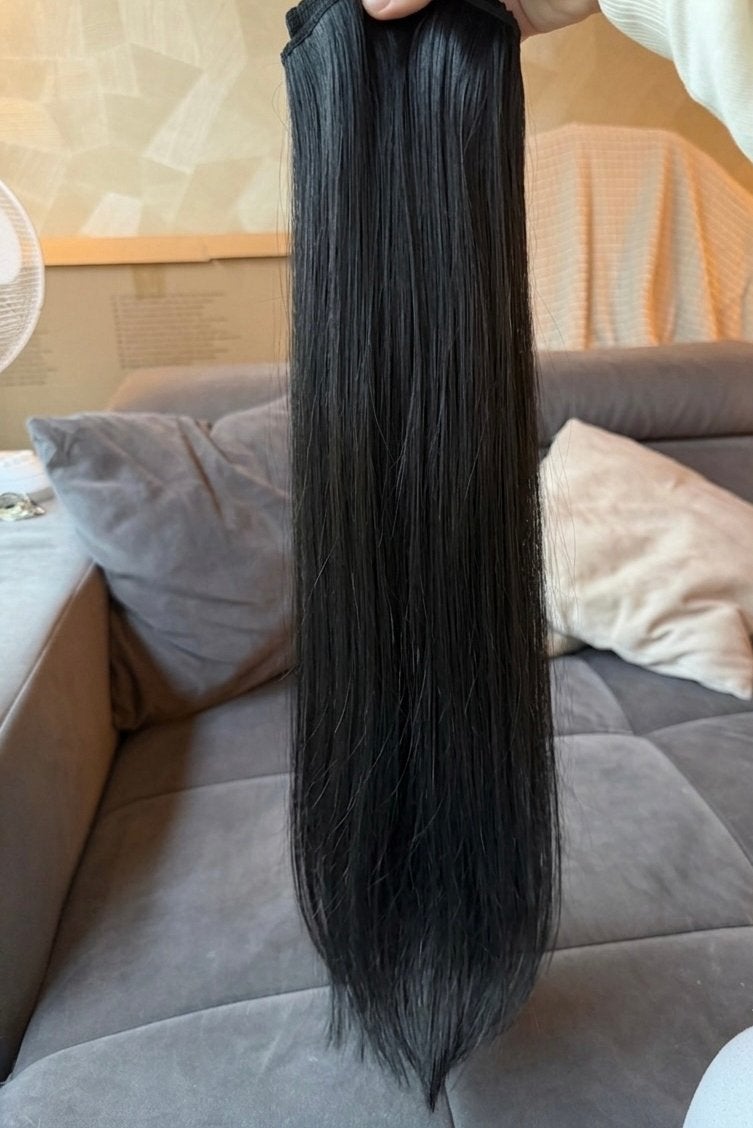 Echt haar extensions 23,5 inch, zwart, invisible weave, Ophalen, Zo goed als nieuw, Pruik of Haarverlenging