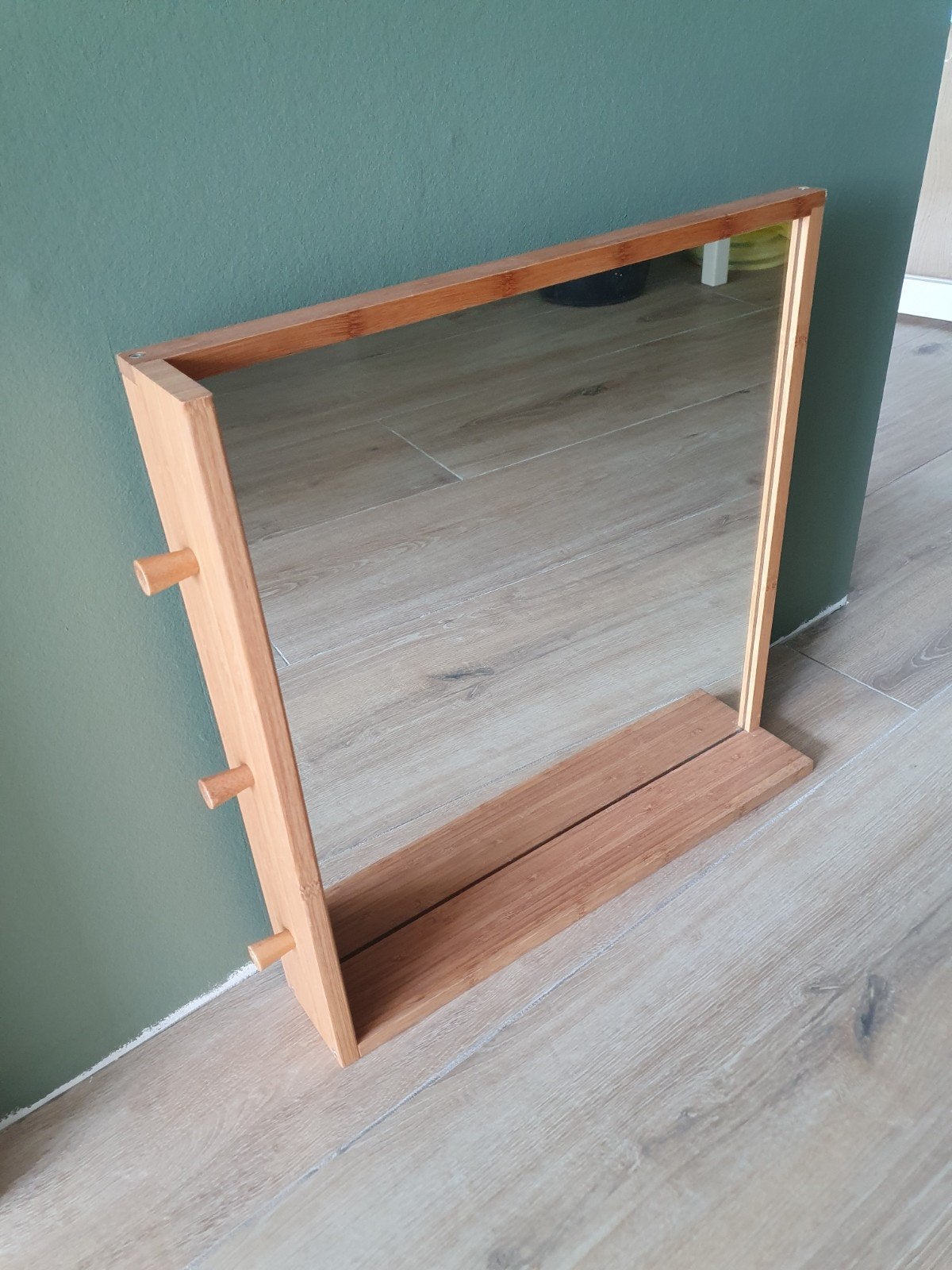 Ikea Molger spiegel 50x50 cm met bamboe frame, Ophalen, Gebruikt, Vierkant, Minder dan 100 cm