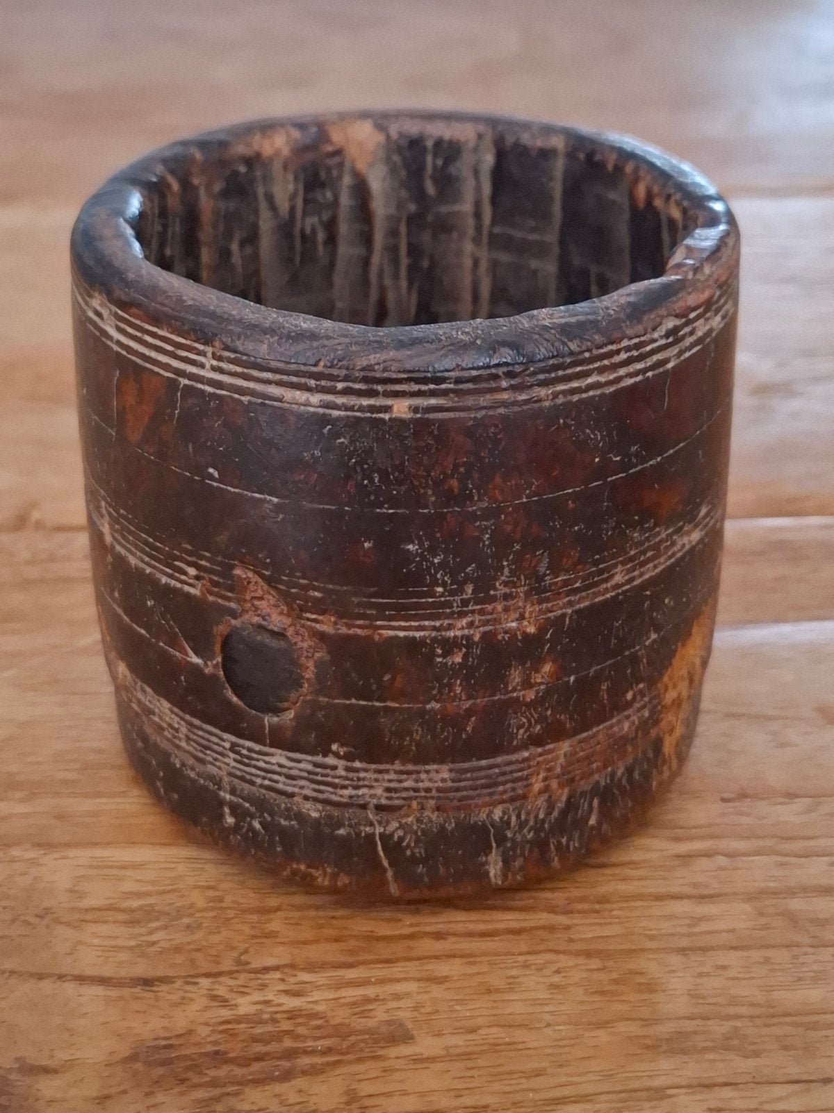 Antiek Indiaas graanmaatje ca. 8.5 cm, Hout, Bruin, India, Ophalen of Verzenden