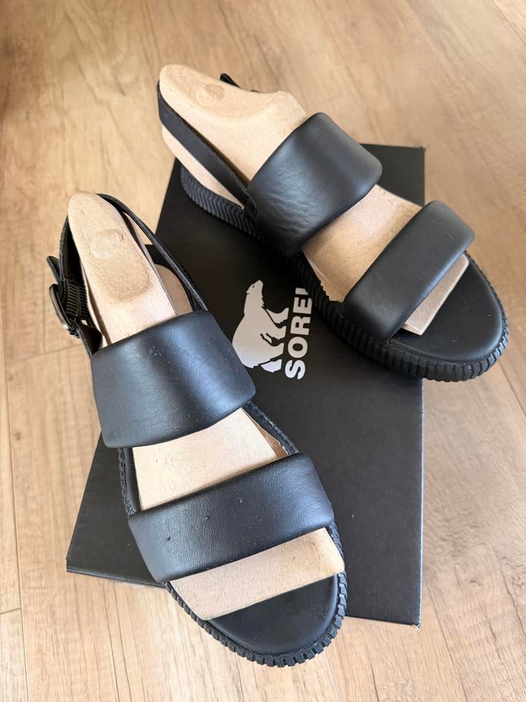 Sorel zwarte leren sandalen maat 40, Kleding | Dames, Schoenen, Zwart, Zo goed als nieuw, Sandalen of Muiltjes, Ophalen of Verzenden