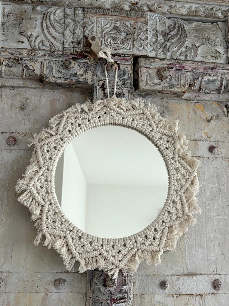 Boho macramé Spiegel - 40 cm, Minder dan 50 cm, Rond, Nieuw, Ophalen of Verzenden