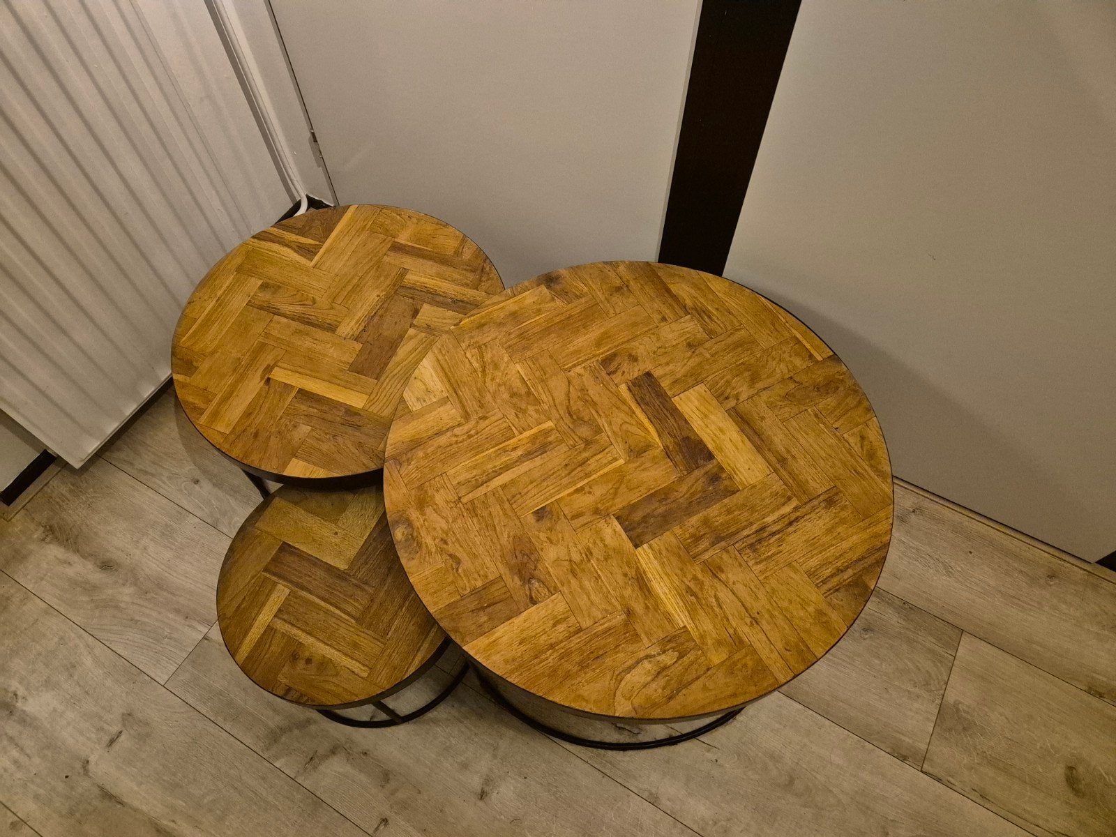 3 delige set mangohouten salontafels, Ophalen, 50 tot 100 cm, Rond, 50 tot 100 cm
