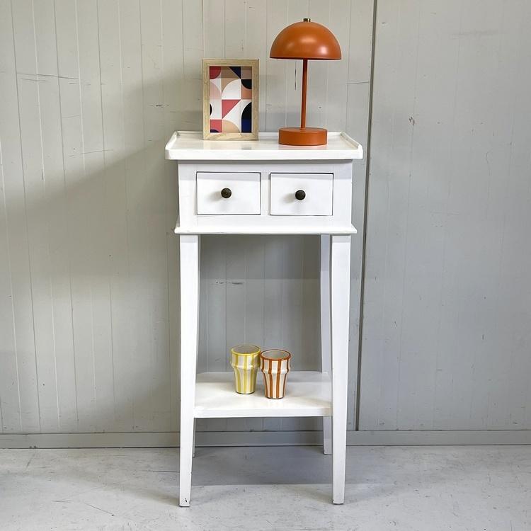 Wit nachttafeltje side-table hoog tafeltje halkastje brocant, Ophalen, Gebruikt, Onbekend, Minder dan 50 cm