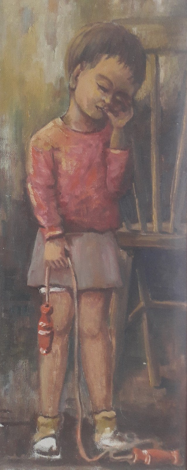 GEVOELIG PORTRET MEISJE MET SPRINGTOUW>STIJL BERGENSE SCHOOL, Antiek en Kunst, Doek, Portret of Personen, Expressionistisch, Ophalen of Verzenden