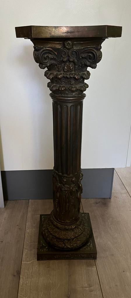 Antieke bronzen Piëdestal / Zuil met figuren, Ophalen, Gebruikt