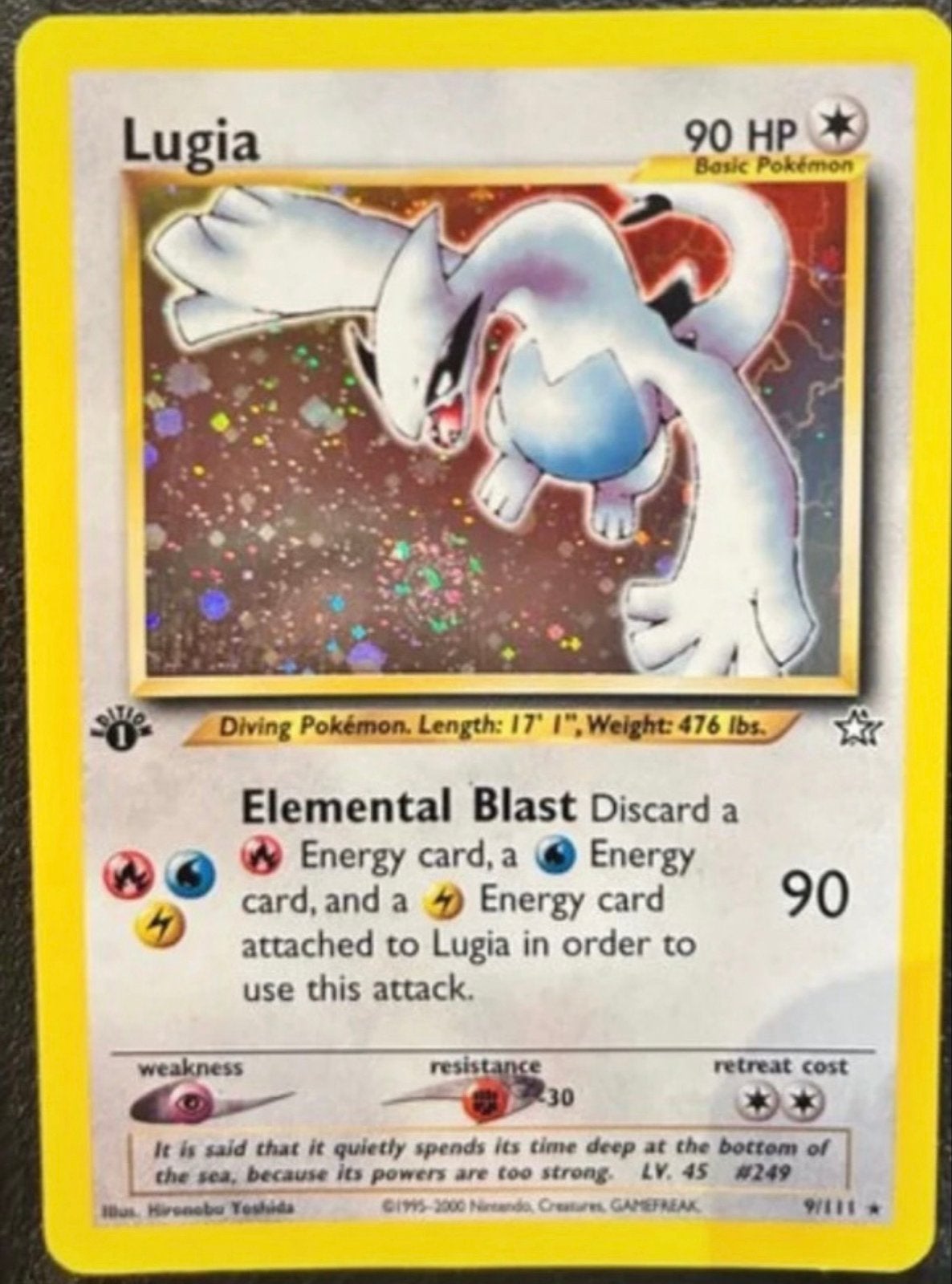 Lugia Pokémon kaart - Neo Genesis 1st edition 9/111 Holo, Ophalen of Verzenden, Gebruikt, Losse kaart, Foil