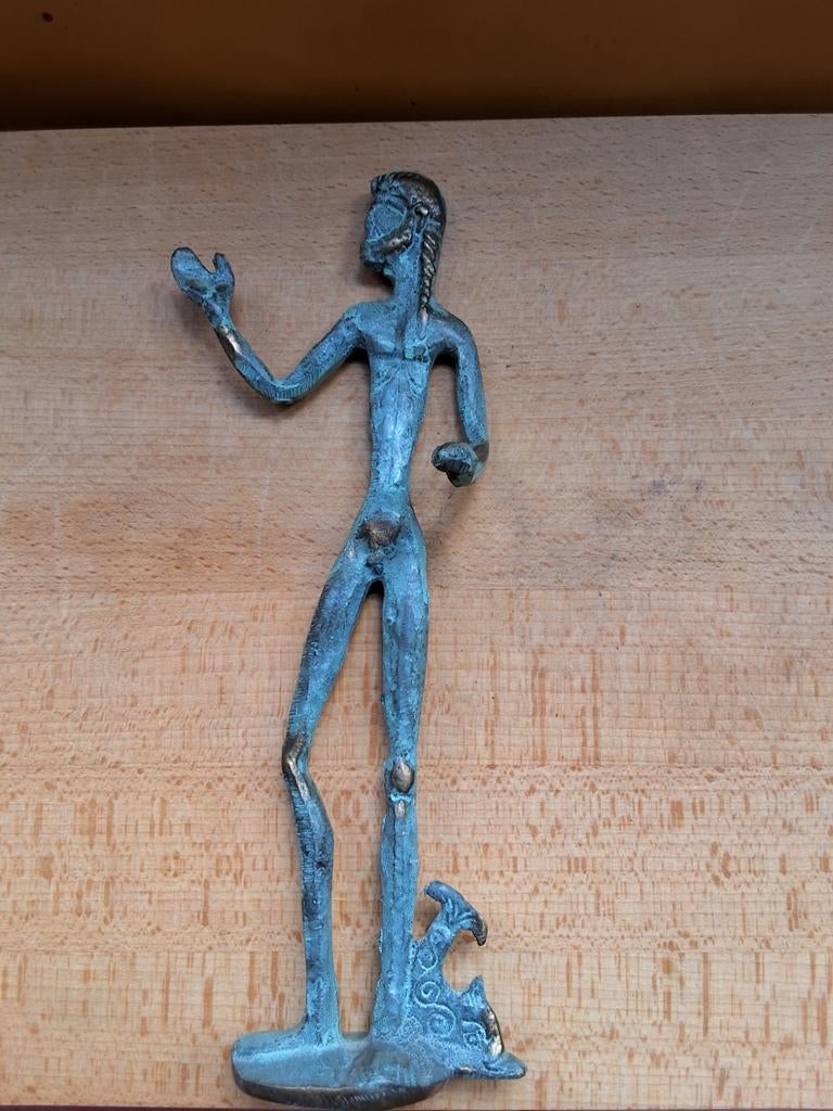Vintage bronzen beeld groen gepatineerd etruskisch 26cm hg, Antiek en Kunst, Ophalen of Verzenden, 20 - 50 cm, Beeld, Meerkleurig