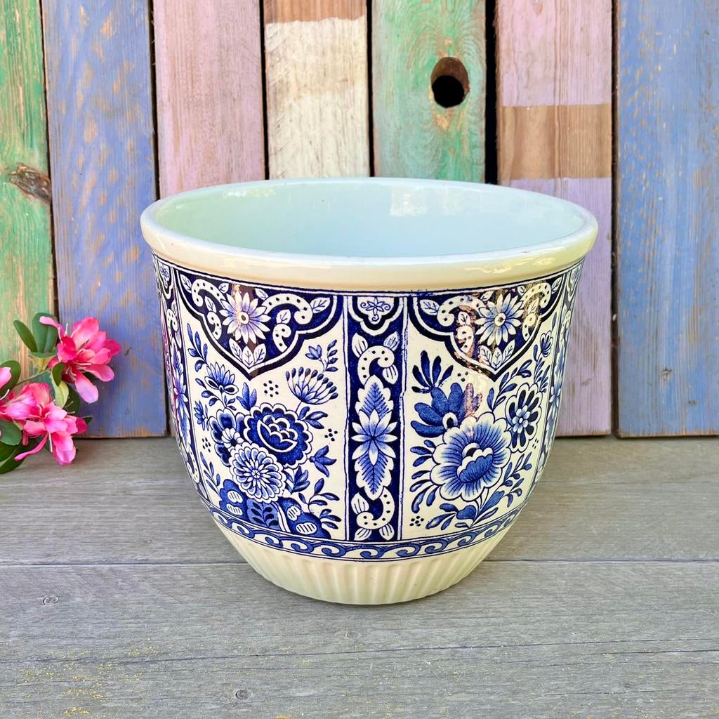 Bloempot Royal Sphinx Boch Delfts blauw M24, Gebruikt, Rond, Binnen, Ophalen of Verzenden
