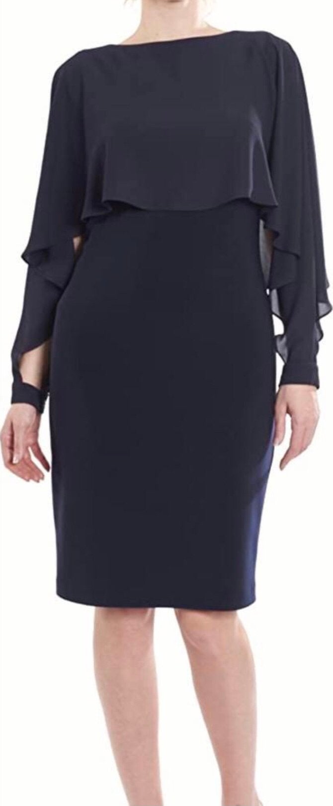 Ribkoff elegante jurk nachtblauw voile mouwen strasdetail 38, Maat 38/40 (M), Nieuw, Onder de knie, Verzenden