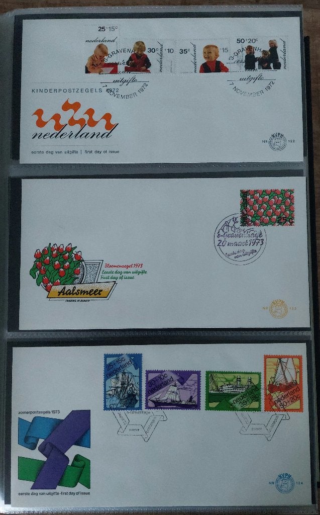 Nederland 1e dag enveloppen E122 t/m E129, uit jaren 1972/73, Postzegels en Munten, Postzegels | Eerstedagenveloppen, Ophalen of Verzenden
