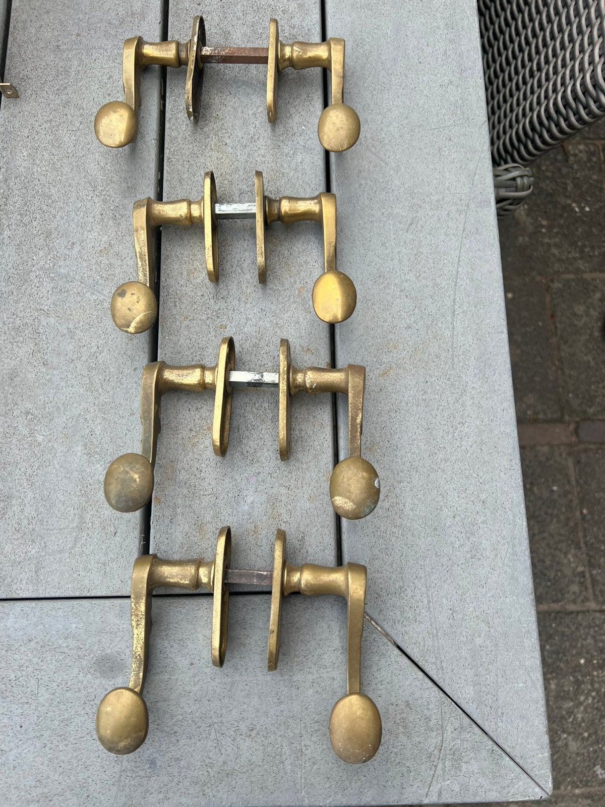 Te koop 8 deurklinken koper, Ophalen of Verzenden, Zo goed als nieuw, Koper of Messing, Klink of Kruk