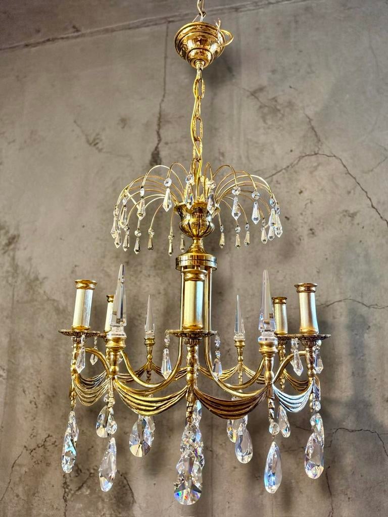 Prachtige Empire Kroonluchter, Ophalen of Verzenden, Zo goed als nieuw, Glas, Design vintage regency mid century