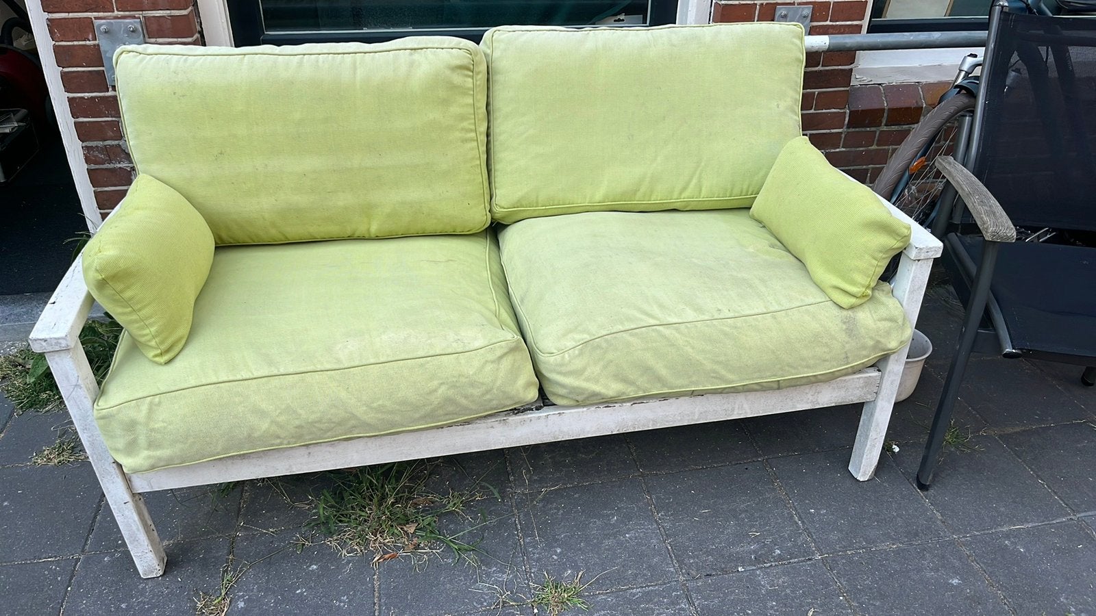GRATIS HOUTEN TUINBANK + KUSSENS, Ophalen, Zo goed als nieuw, Hout