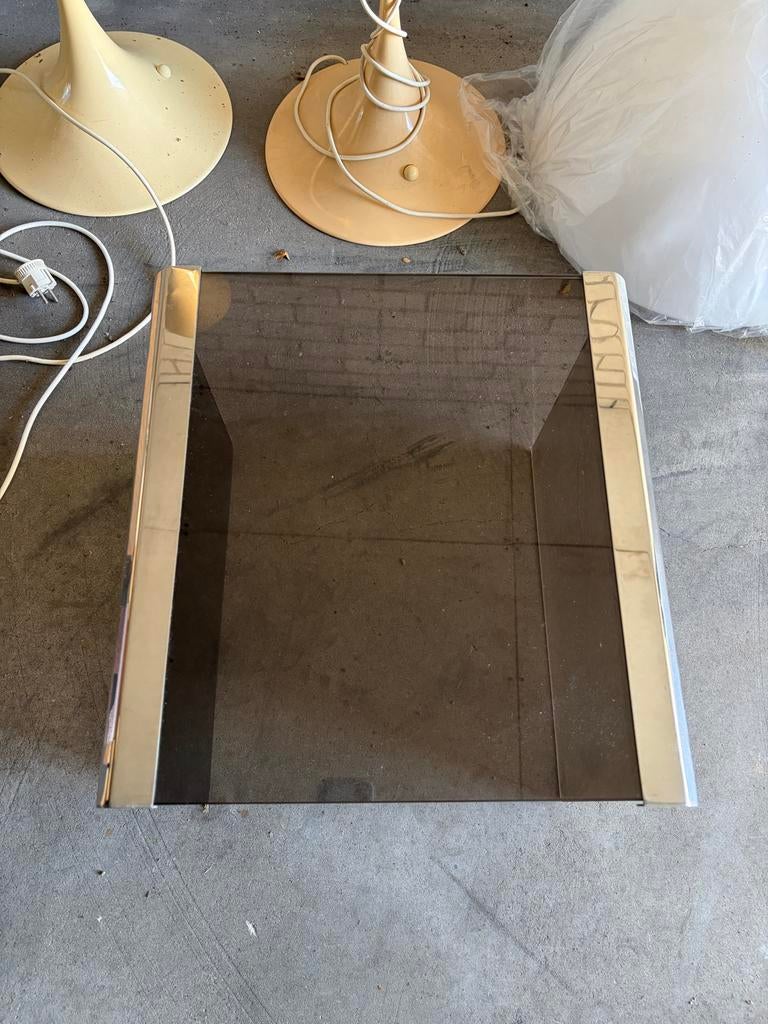 Gallotti & Radice Glazen bijzettafel bruin glas, Minder dan 45 cm, Vierkant, 55 tot 75 cm, Ophalen of Verzenden