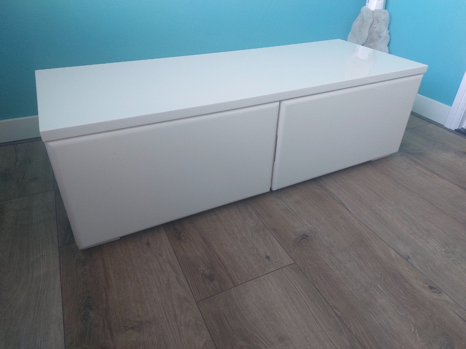 Wit TV meubel met opbergruimte, Ophalen, Overige materialen, Gebruikt, 100 tot 150 cm