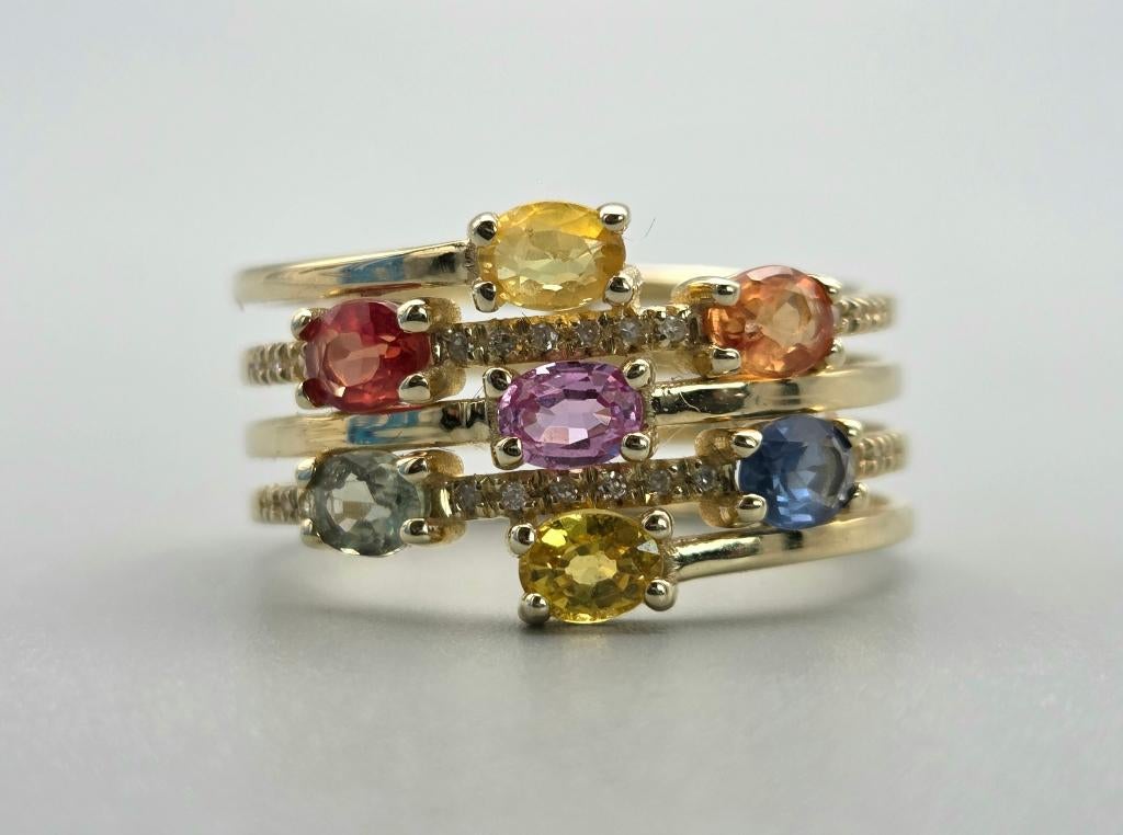 Gouden Vintage ring edelsteen saffier en diamant. 2025/468., Overige kleuren, ., Ophalen of Verzenden, Zo goed als nieuw