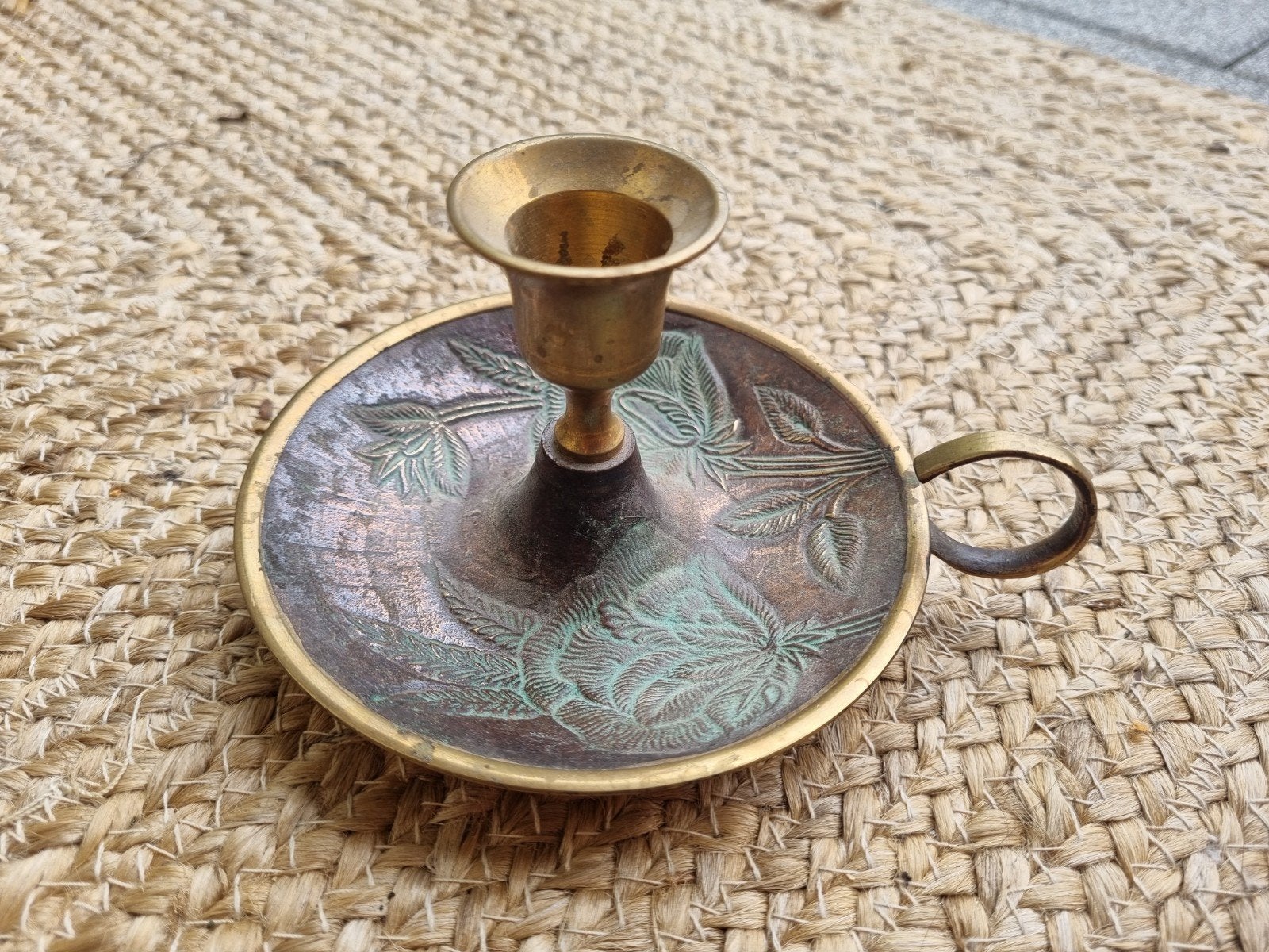 Vintage Messing Kamerkandelaar / Blaker met Unieke Patina, Ophalen of Verzenden, Koper of Brons