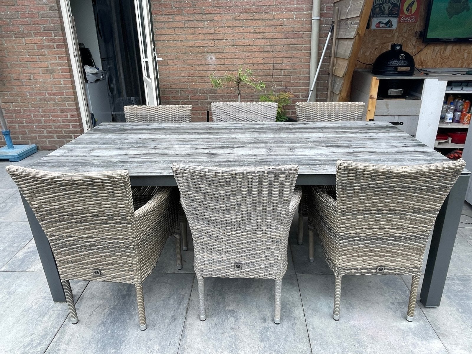 Tuintafel Bois le Duc met 6 Isud stoelen, Tuin en Terras, Tuinsets en Loungesets, Ophalen, Gebruikt, Eettafel, 6 zitplaatsen