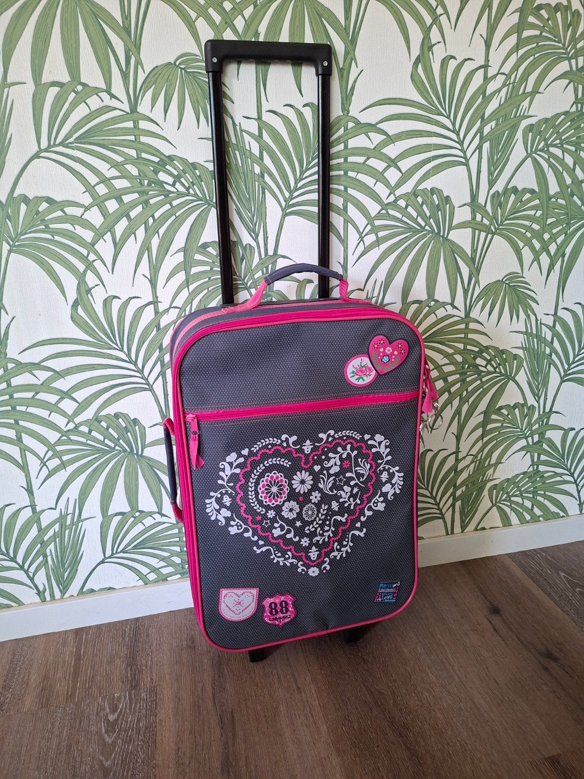 trolley rolkoffer meisje roze/grijsblauw, Overige materialen, Minder dan 50 cm, Ophalen of Verzenden, Zo goed als nieuw
