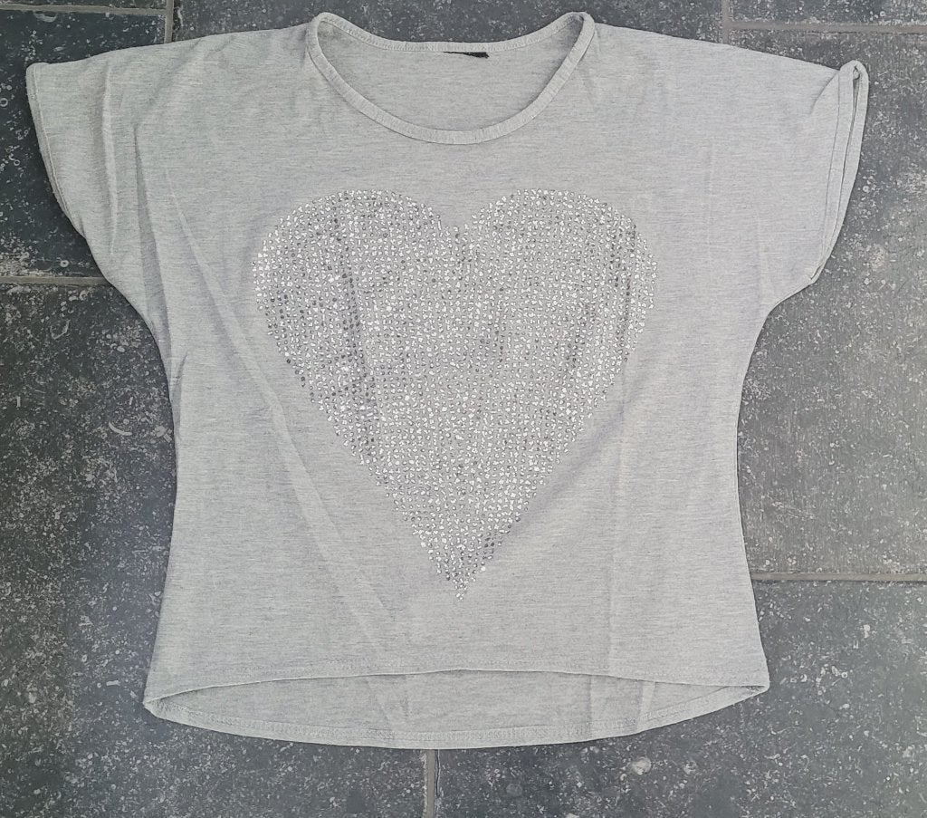 Shirt korte mouw glitter hart maat 158 - 164, grijs, Coolcat, Meisje, Coolcat, Ophalen of Verzenden, Zo goed als nieuw