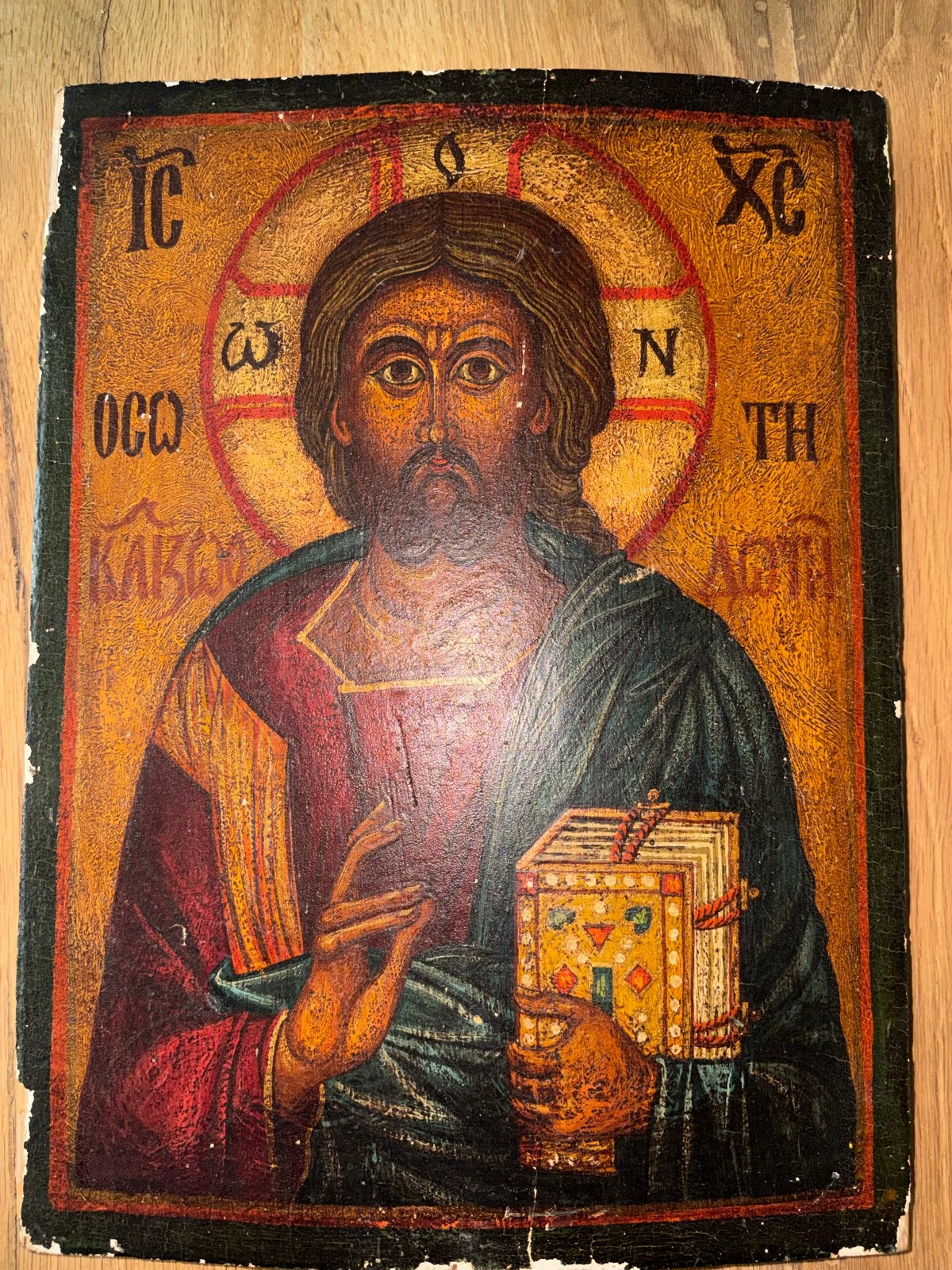 Antieke Russisch-orthodoxe icoon van Jezus Christus, Ophalen of Verzenden