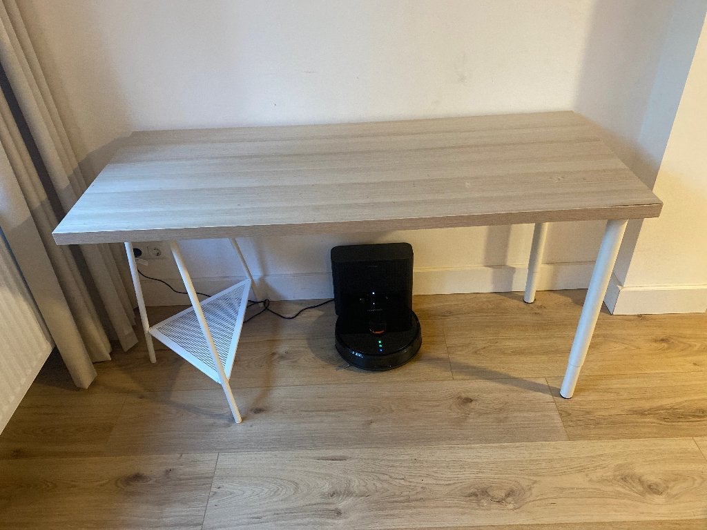 Bureau met houtlook blad en metalen poten, Ophalen, Gebruikt, Scandinavisch, Spaanplaat of MDF