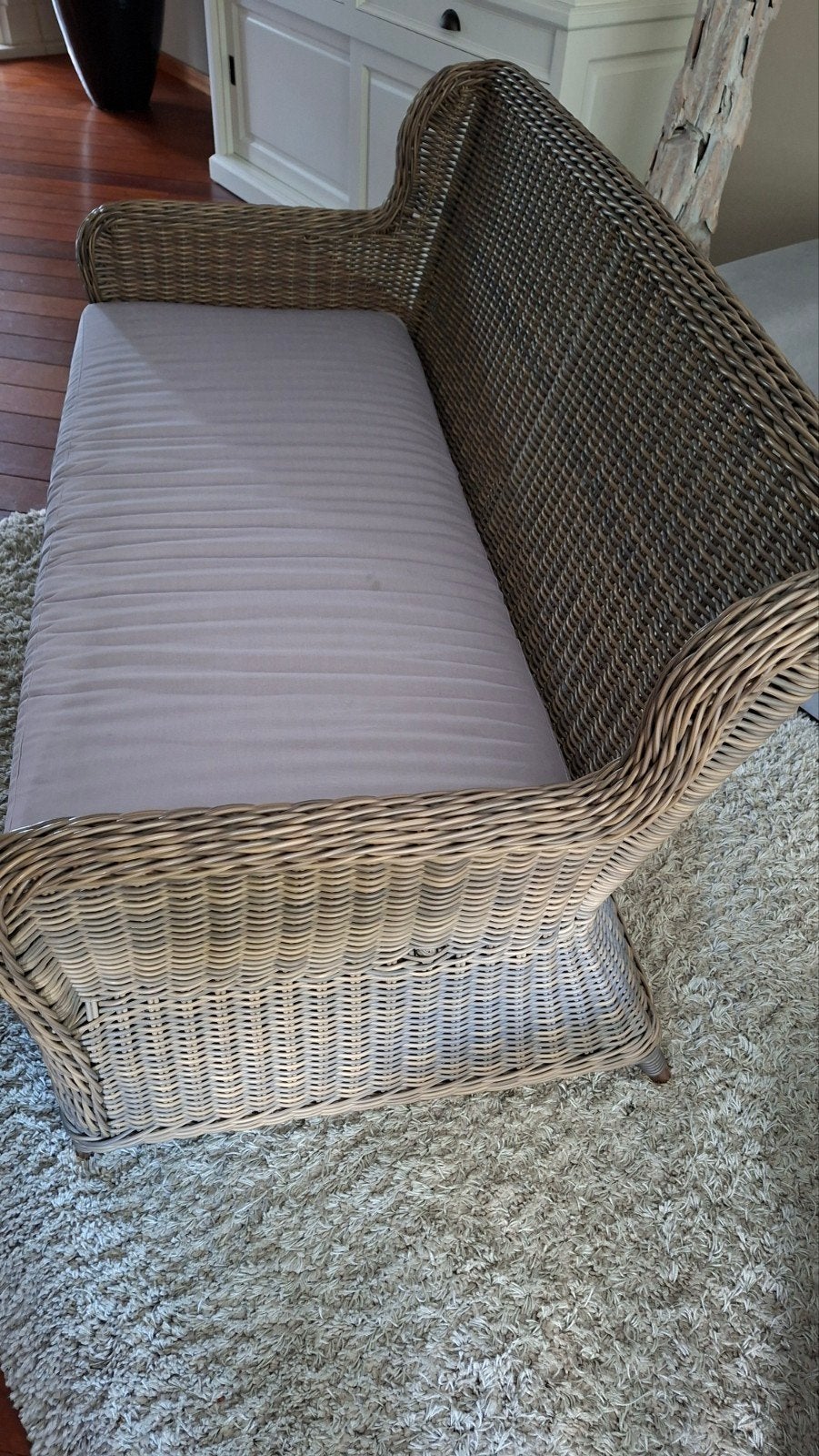 Comfortabele rotan tuin of serre bank met kussen, Gebruikt, 150 tot 200 cm, Tweepersoons, Ophalen of Verzenden