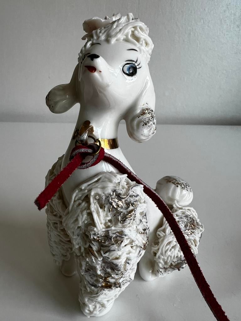 Vintage Italy Spaghetti Witte Poedel Porselein Goud 70’s, Ophalen of Verzenden