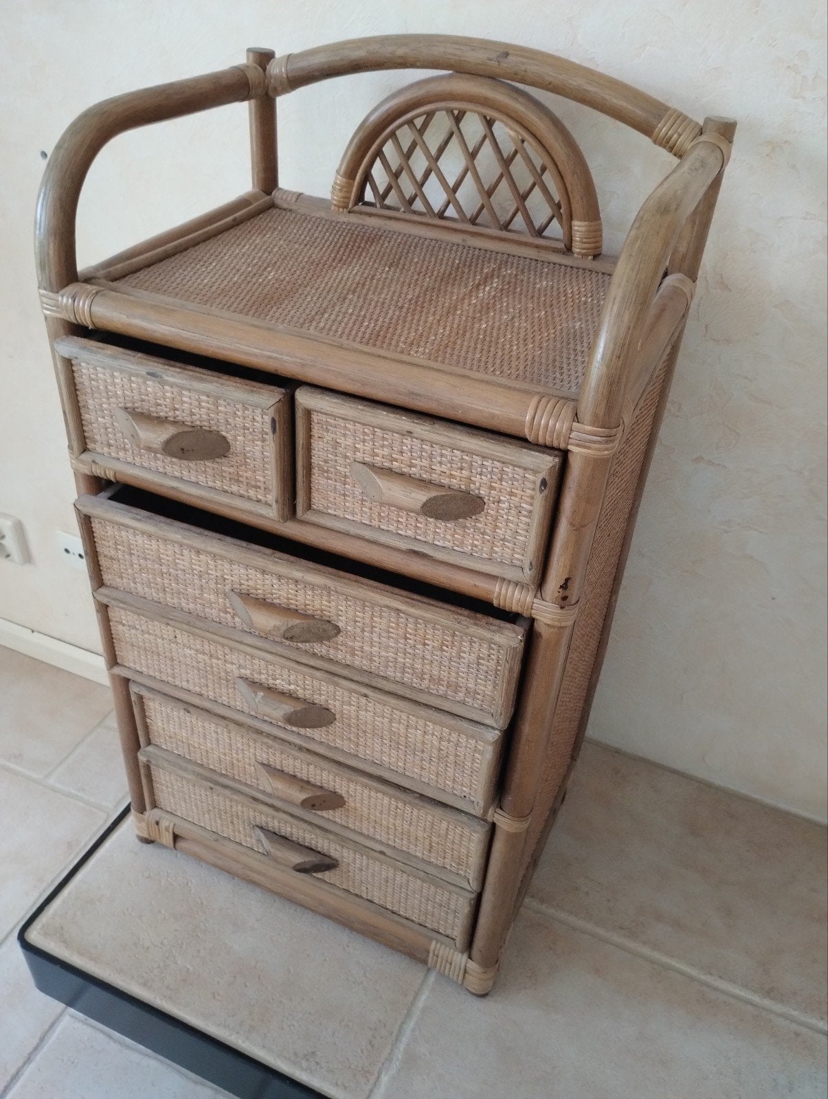 Rotan ladekastje met 6 laden, Huis en Inrichting, Kasten | Ladekasten, Ophalen, Overige materialen, Minder dan 50 cm, Gebruikt