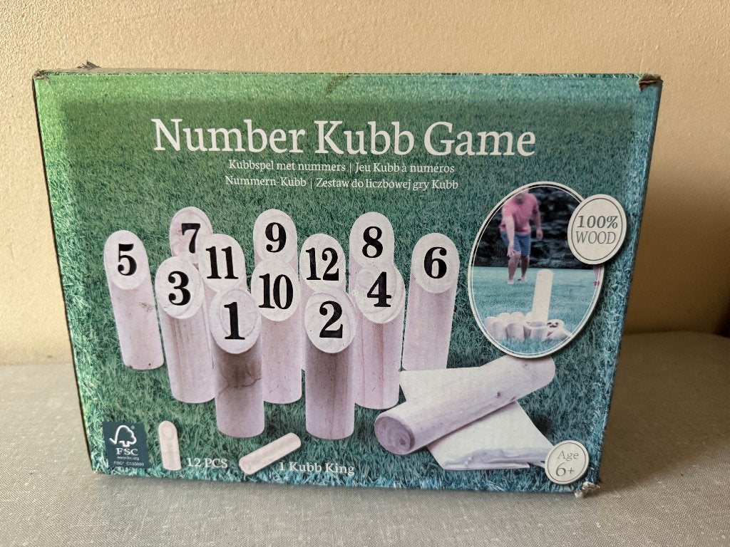NUMBER KUBB GAME houten kubb spel met nummer HOUT, Ophalen of Verzenden, Zo goed als nieuw