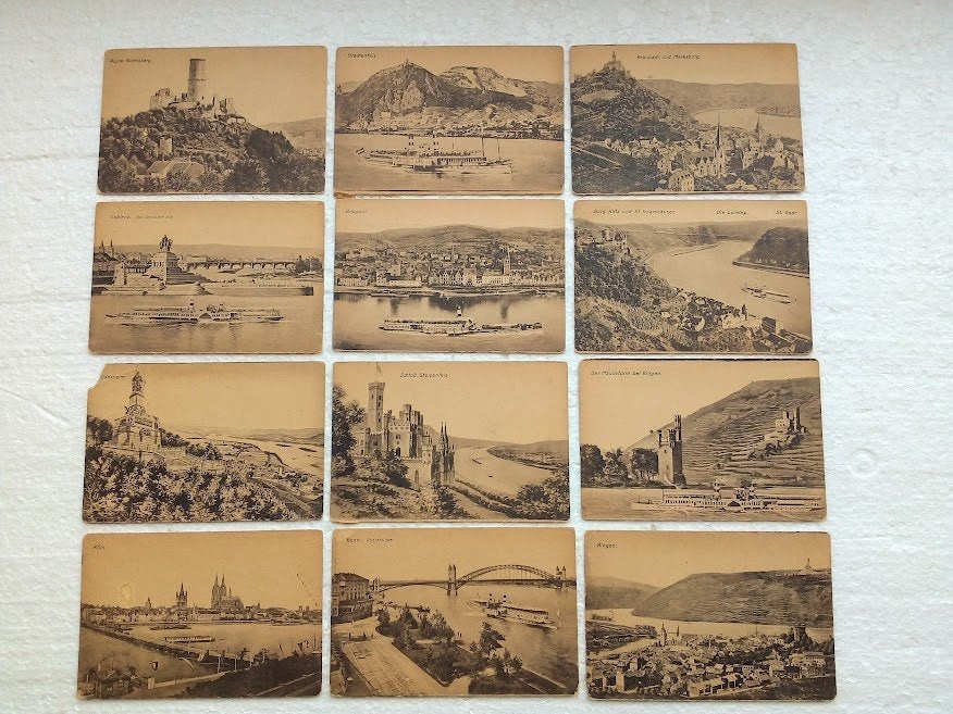 12 Oude Ansichtkaarten Duitsland plaatsen langs de Rijn, Ophalen of Verzenden, Voor 1920, Ongelopen, Duitsland