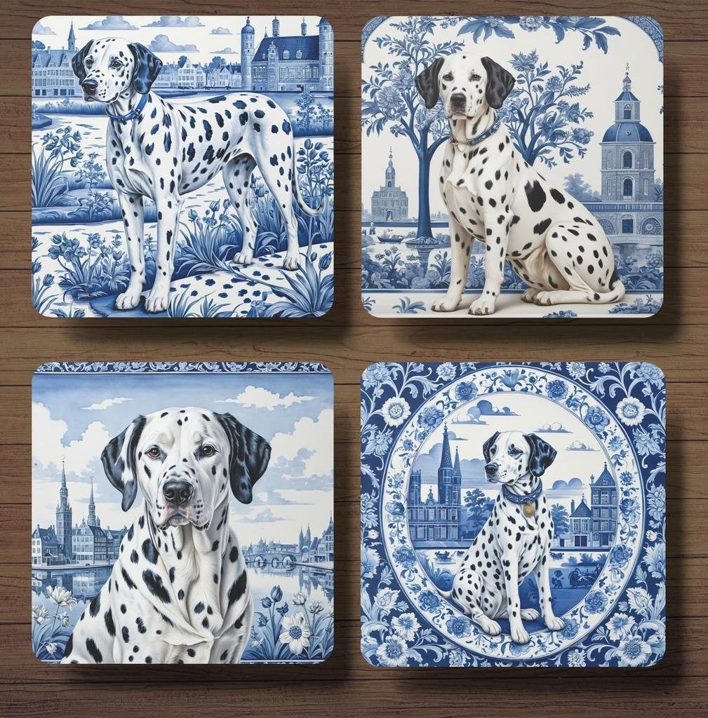 Dalmatiër Delfts Blauw onderzetters met houder, Ophalen of Verzenden, Nieuw