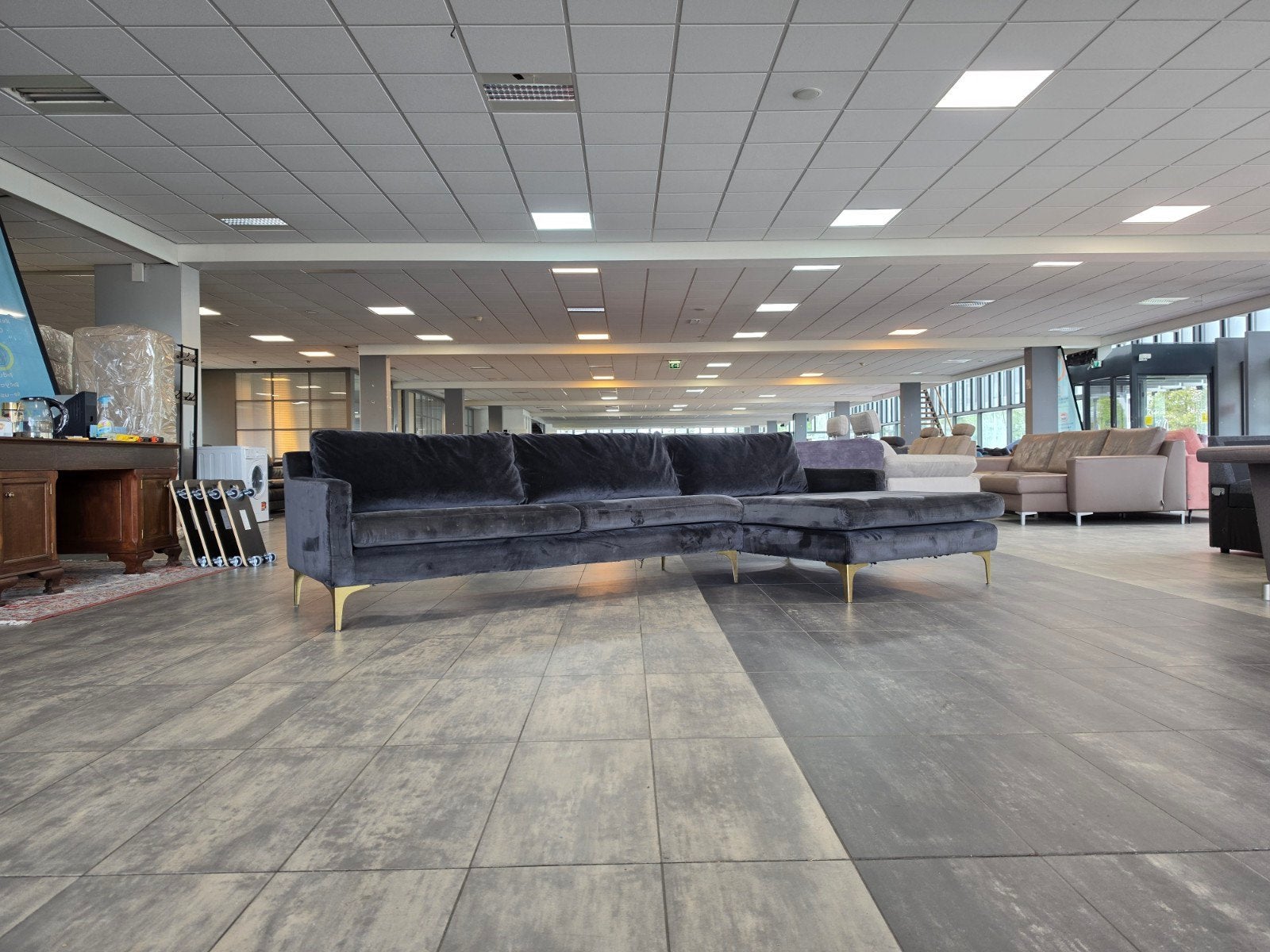 ✅️️️️️ GEREINIGD antraciet velvet hoekbank 300x160 | BEZORGE, Huis en Inrichting, Info@onbekend.nl, Hoekbank, 300 cm of meer, Ophalen of Verzenden