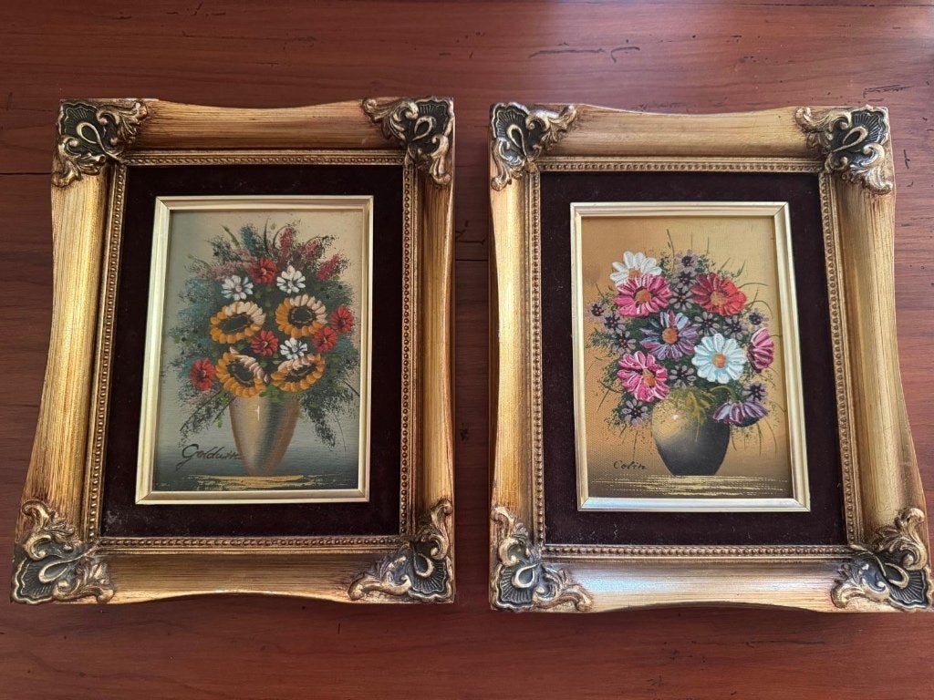 2 schilderijen van Colin en Goldwin  Jaren 60-70, Antiek en Kunst, Kunst | Schilderijen | Klassiek, Bloemen, Achter glas, Ophalen of Verzenden