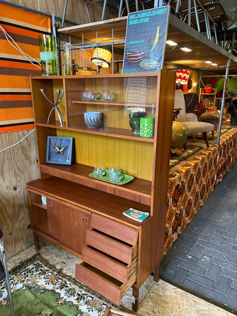 Vintage jaren 60 teak houten high board met bureaublad, Ophalen, Vintage, ?, Zo goed als nieuw