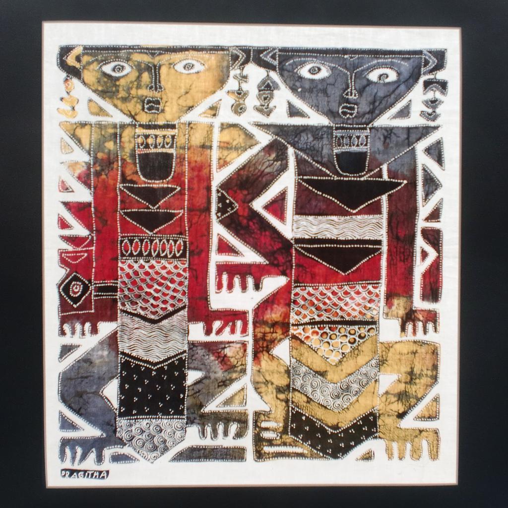 Ingelijst Batik op Textiel kunstwerk – Pragitha, Indonesië, Ophalen of Verzenden