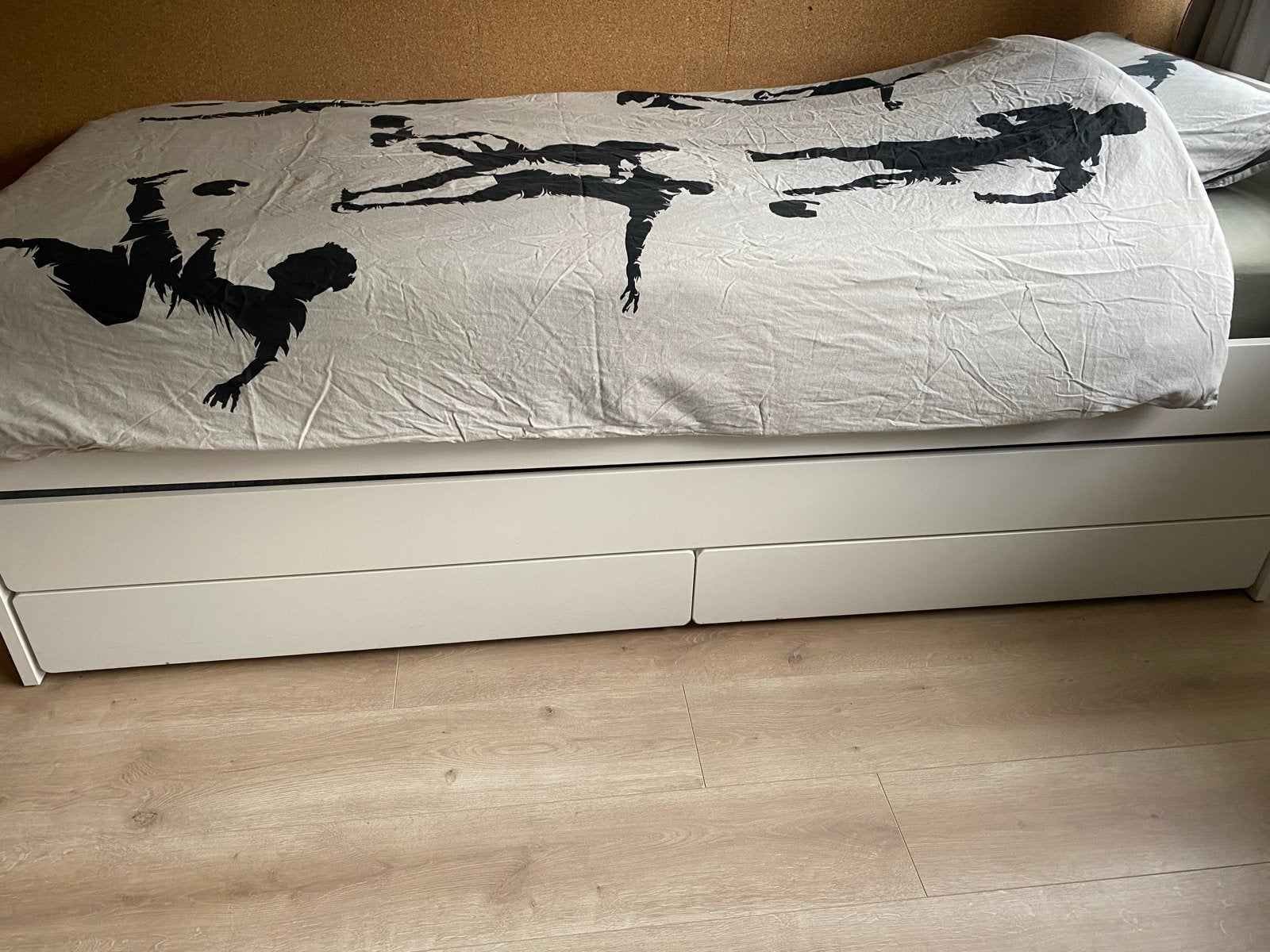 IKEA SLÄKT Bedframe met onderbed en opberger, wit, 90x200 cm, Ophalen, 90 cm, Eenpersoons, Wit