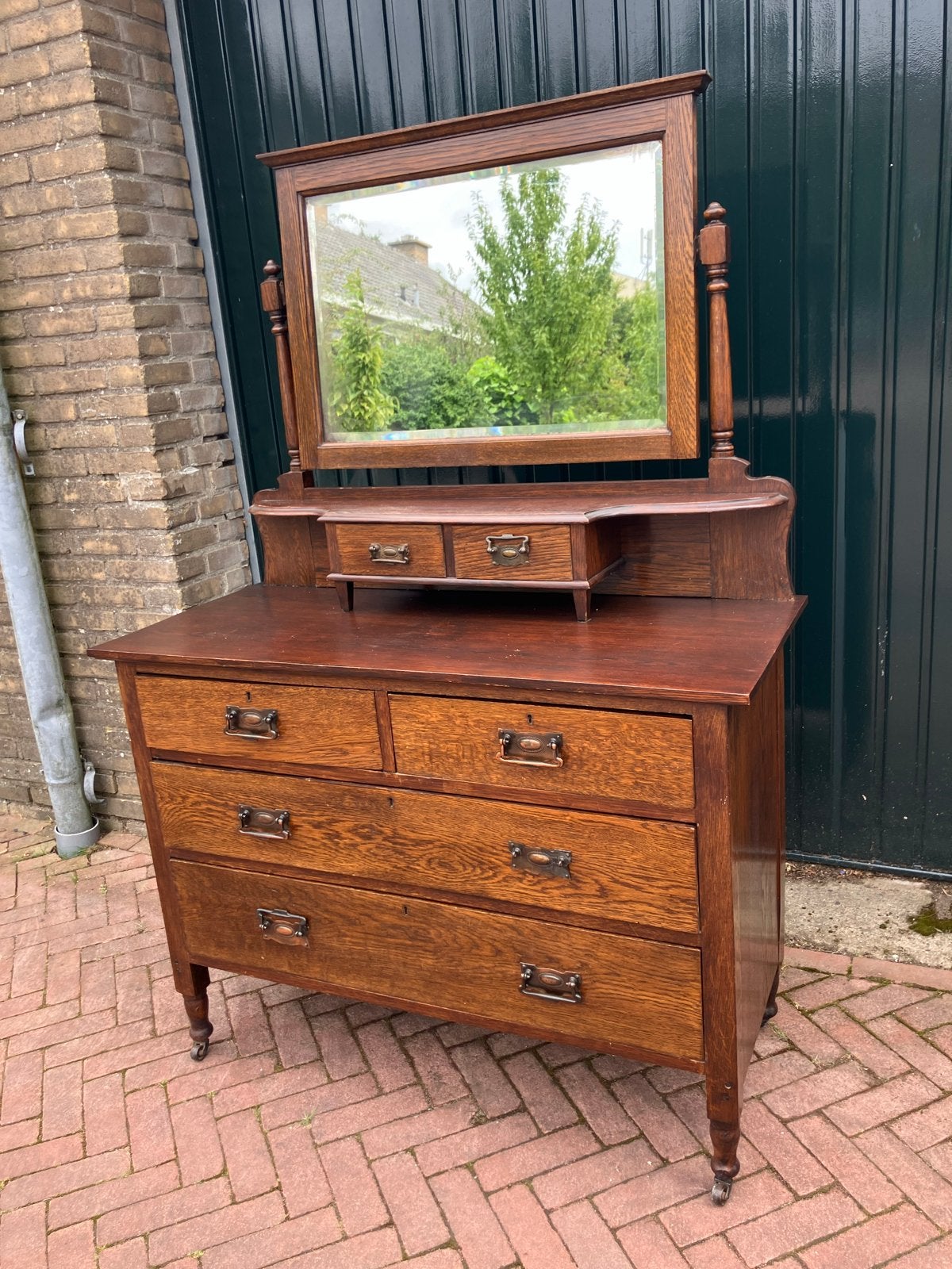 Brocante eikenhouten ladekast met spiegel, Ophalen