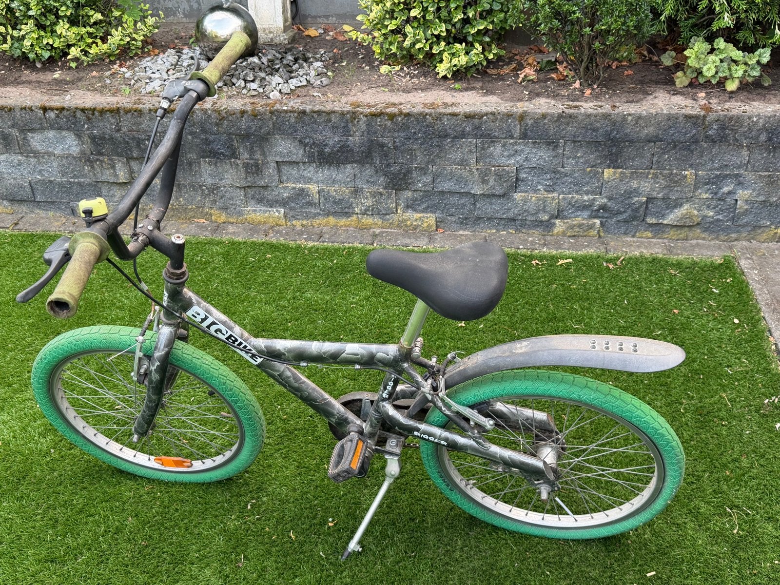 Crossfiets 14 inch - Stoere kinderfiets met groene banden, Ophalen, Gebruikt, Staal, Velgrem