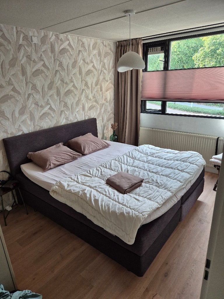 Gratis, lits jumeaux boxspring. 1.80x220m, Ophalen, Gebruikt, Ademend, Dekbedovertrek
