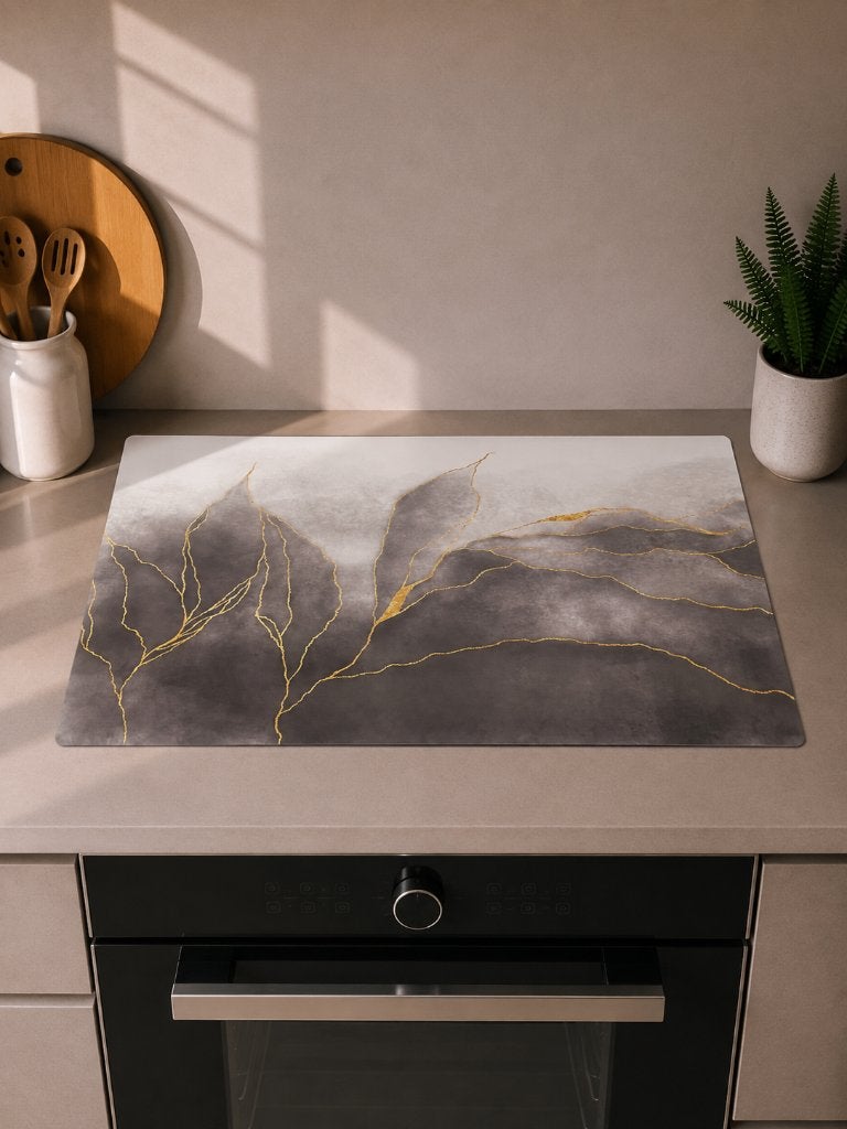 Inductie Beschermer 75x52 cm Goud Marmer Kookplaat OnlyWow, Witgoed en Apparatuur, Minder dan 85 cm, Nieuw, Inductie, 4 kookzones