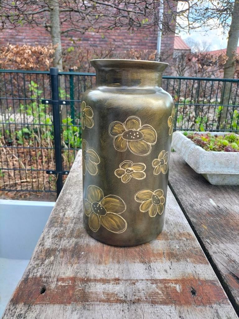 Beschilderde vaas, Huis en Inrichting, Woonaccessoires | Vazen, Ophalen, Zwart, Minder dan 50 cm, Glas