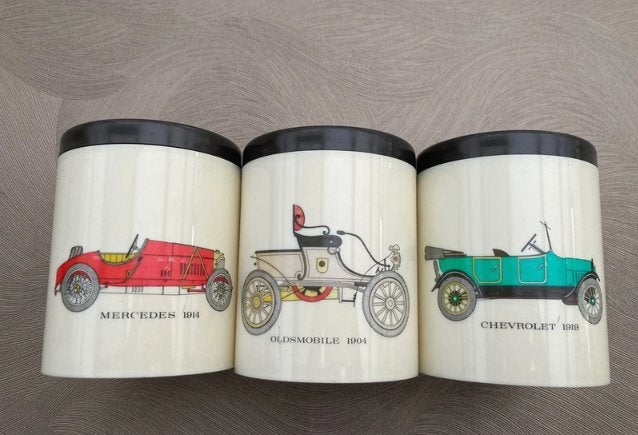 3 retro blikken met oldtimers, Verzamelen, Ophalen of Verzenden, Gebruikt, Overige, Overige merken