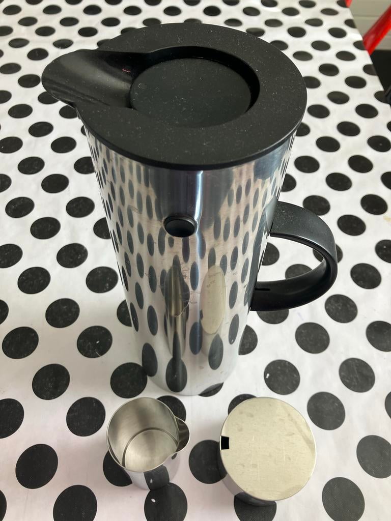 Stelton koffiepot met suiker en melkannetje, Theepot/fluitketel, Gebruikt, Zilver, Ophalen of Verzenden