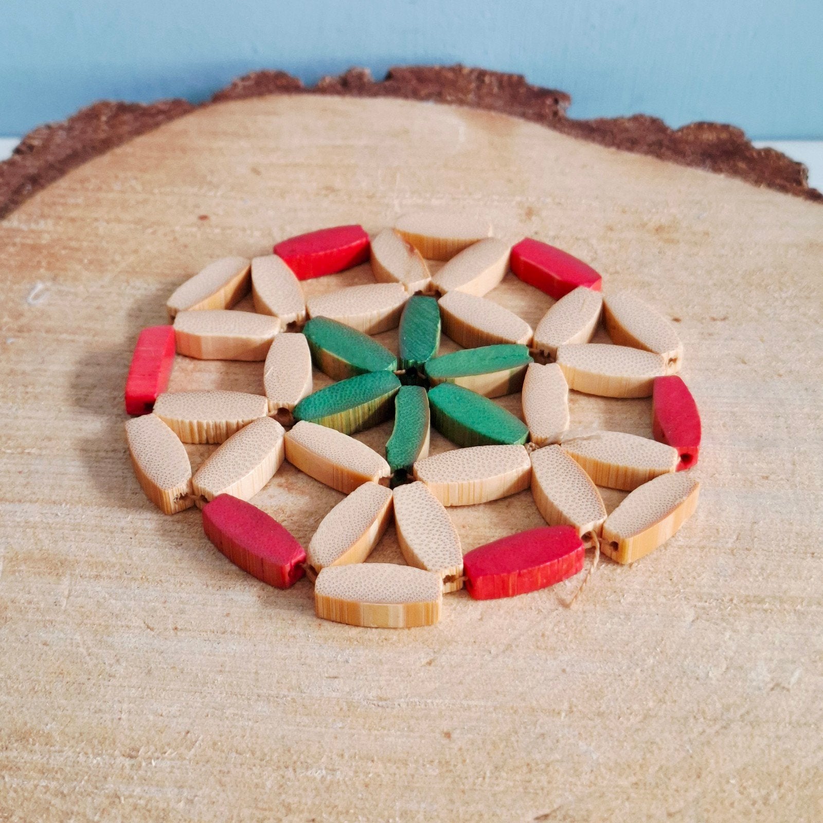 Vintage bamboe glasonderzetter - 10 cm, Vintage, Gebruikt, Meerkleurig, Niet van toepassing