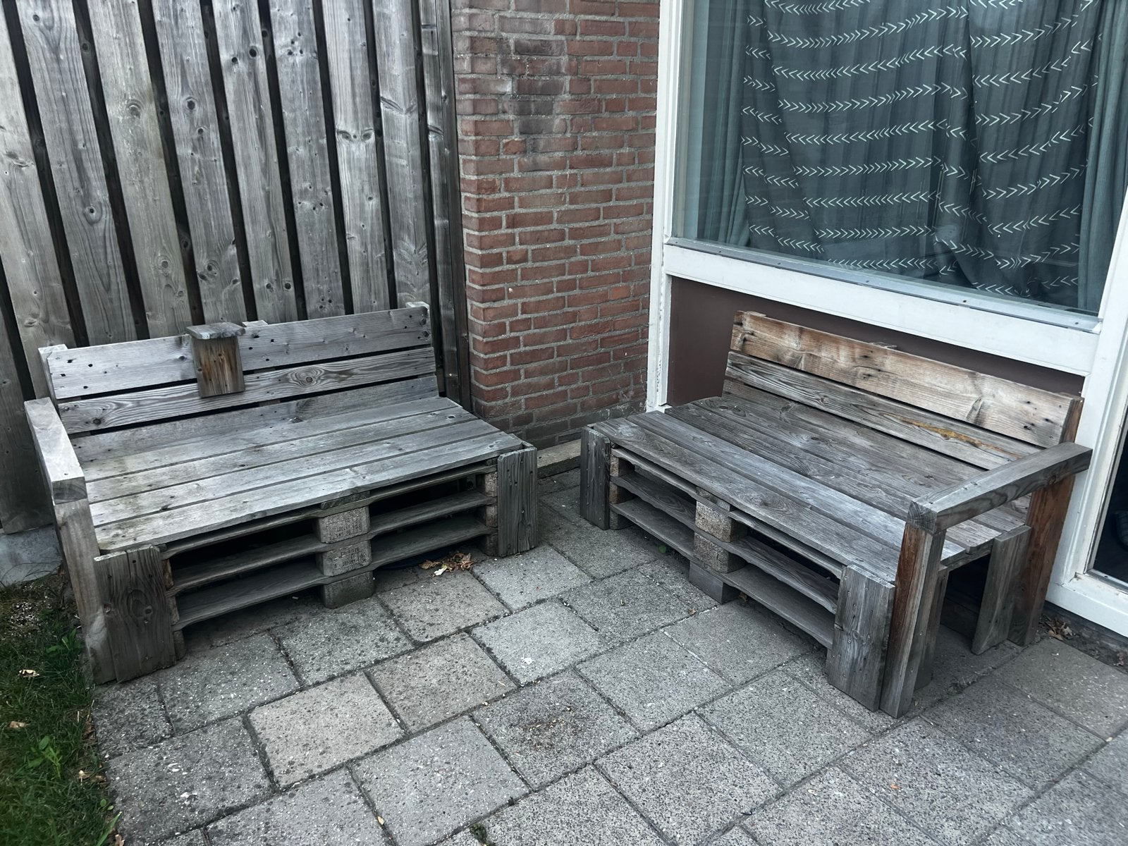 Palletbanken voor buiten - Set van 2, Tuin en Terras, Ophalen, Gebruikt, Hout